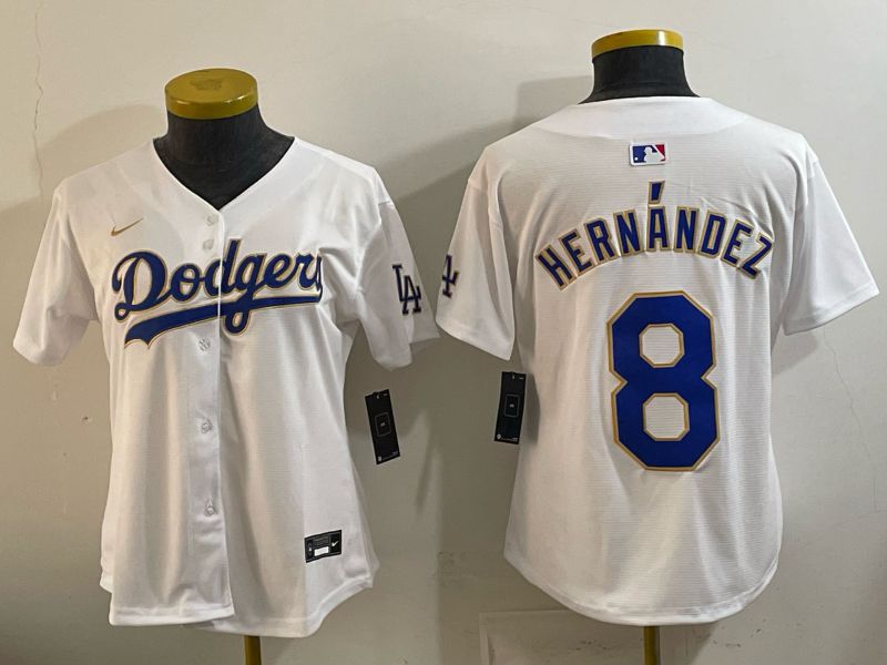 Youth 2026 Los Angeles Dodgers #8 Hernandez White Gold Game Nike MLB Jersey style 04->youth mlb jersey->Youth Jersey